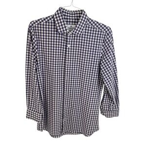 Mizzen+Main Button Down Shirt Mens Lg  Purple Gingham Trim Fit Performance